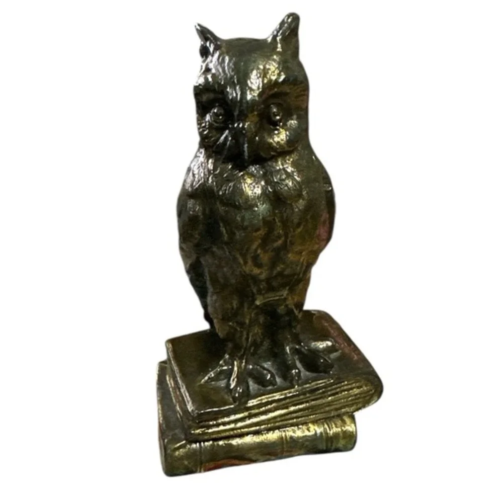 Vtg Bronze Brass Owl On Books Figurine Statue 4.75